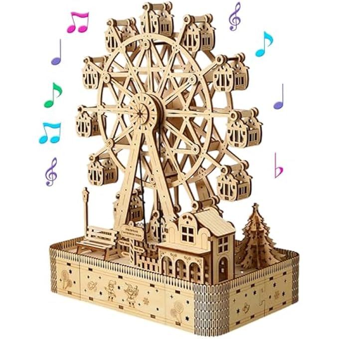 3D WOODEN MODEL KITS, 3D WOODEN PUZZLE TO BUILD DIY MECHANICAL, DIY MODEL CRAFT TOY KITS FOR ADULTS, FERRIS WHEEL MUSIC BOX WITH LIGHT GIFT FOR TEENAGERS - Image 1